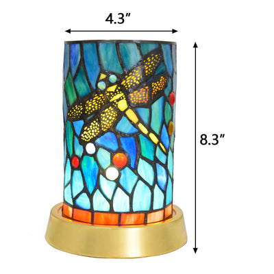 Tiffany-Buntglas-Eisen-USB-LED-Tischlampe im europäischen Stil 
