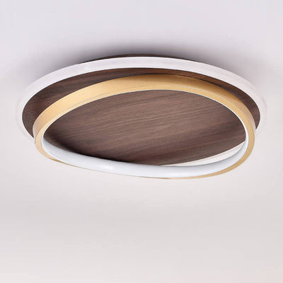 Nordic Minimalist Circular Walnut Grain LED Flush Mount Ceiling Light