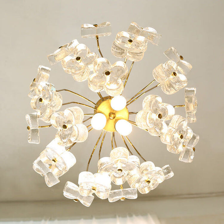 Vintage Four Leaf Flower Ice Glass  3/4 Light Chandelier