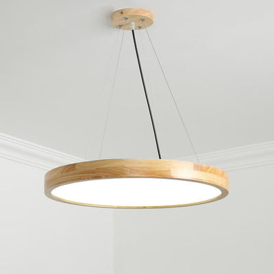 Japanese Simple Log Round Flat LED Pendant Light