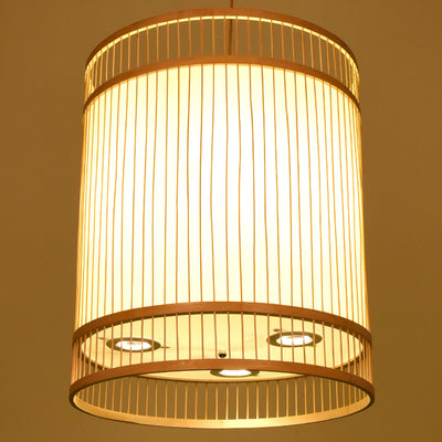 Modern Bamboo Weaving 3-Light Cylinder Chandelier