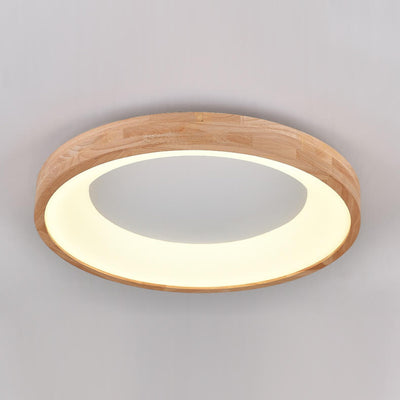 Nordic Minimalist Log Wood Round LED Flush Mount Ceiling Light