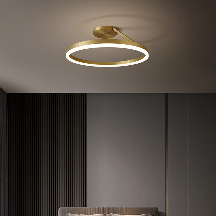 Luz de techo LED semiempotrada de círculo geométrico de cobre completo de simplicidad moderna para sala de estar 