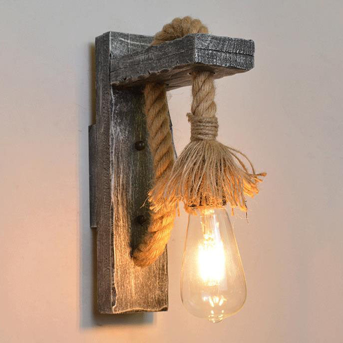 Applique Murale Vintage Industrielle en Bois Massif avec Une Lumière 