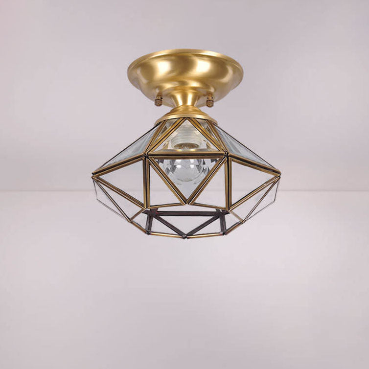 European Light Luxury Full Copper Round 1-Light Semi-Flush Mount Light