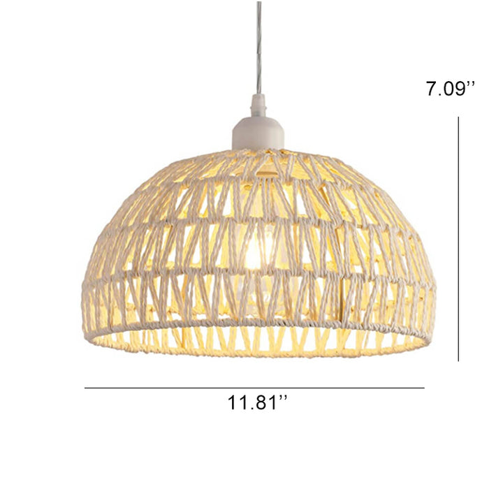 Moderne Hanfseil Weben Beige Kuppel 1-Licht Pendelleuchte 