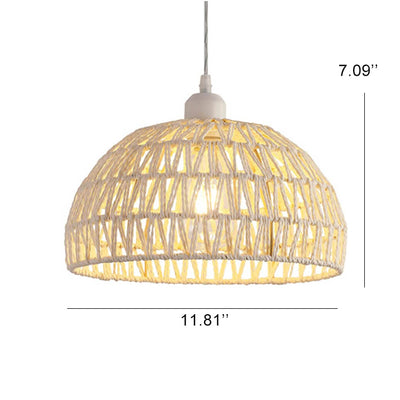 Modern Hemp Rope Weaving Beige Dome 1-Light Pendant Light