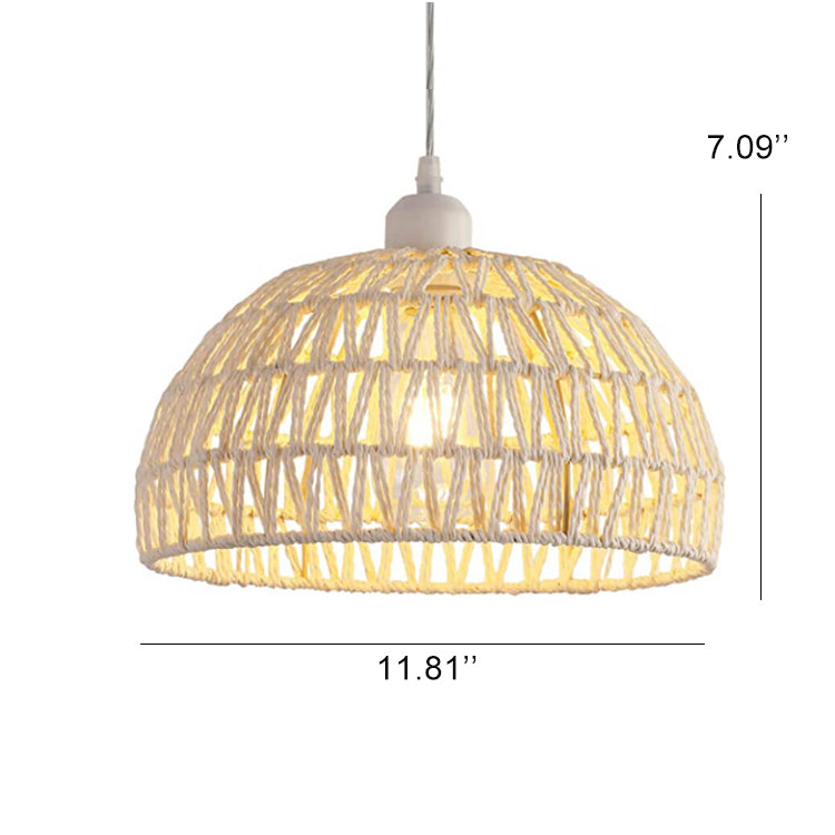 Modern Hemp Rope Weaving Beige Dome 1-Light Pendant Light