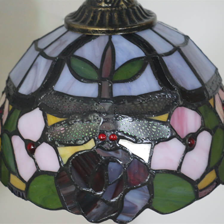 European Tiffany Dragonfly Flower Stained Glass 1-Light Wall Sconce Lamp