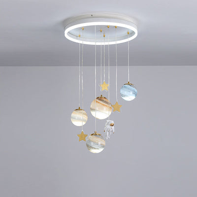 Contemporary Creative Aluminum Round Shade Acrylic Glass Ball LED Kid's Flush Mount Ceiling Light For Bedroom