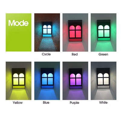 Solar Outdoor Fence Square RGB Color LED Fence Wall Sconce Lamp