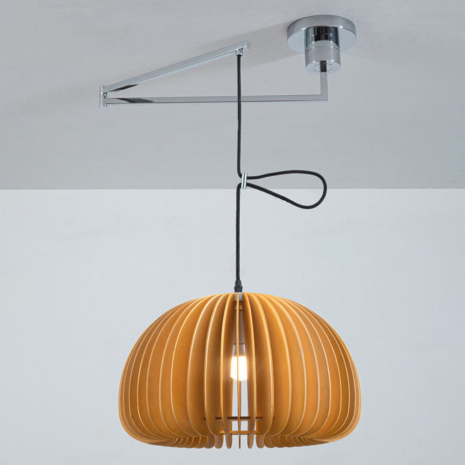 Traditionelle japanische kreative 1-flammige Pendelleuchte mit Schwenkarm aus Holz und Metall in Kürbisform für das Wohnzimmer 