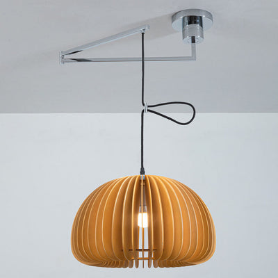 Japanese Minimalist Wooden Pumpkin Swing Arm 1-Light Pendant Light
