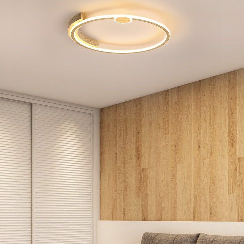 Modern Minimalistic Round Solid Color Wood Iron Acrylic LED Flush Mount Light