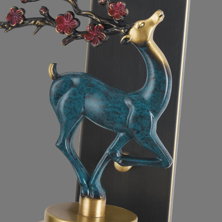 Modern Chinese Plum Deer Brass Glass Ring 2-Light Wall Sconce Lamp