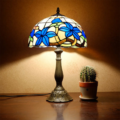 Tiffany Blue Gardenia Stained Glass 1-Light Table Lamp