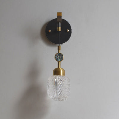 Modern Chinese Oval Jar Glass Brass 1-Light Wall Sconce Lamp