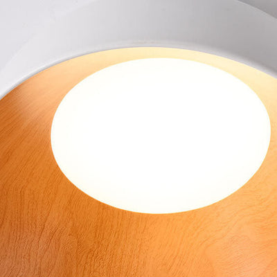 Minimalist Wooden Bowl Iron LED Flush Mount Ceiling Light