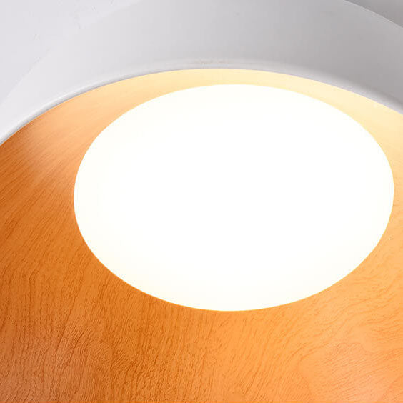 Minimalist Wooden Bowl Iron LED Flush Mount Ceiling Light