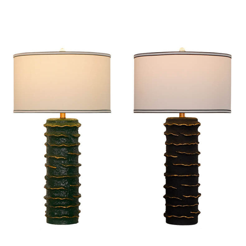 Europäische Luxus-Trommel-Stoff-Schirm-Harz-Säulen-Basis-1-Licht-Tischlampe