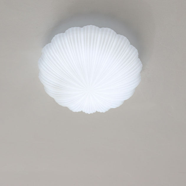 Modern Minimalist Cream Shell Glass LED Flush Mount Ceiling Light For Living Room &amp; Bedroom