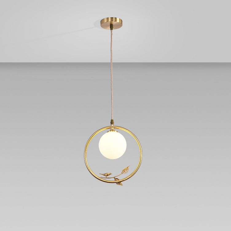 Lámpara colgante contemporánea nórdica de cobre y cristal circular de 1 luz para sala de estar y dormitorio 