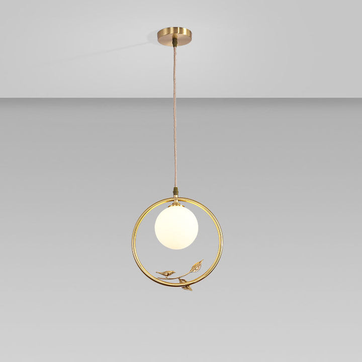 Lámpara colgante contemporánea nórdica de cobre y cristal circular de 1 luz para sala de estar y dormitorio 