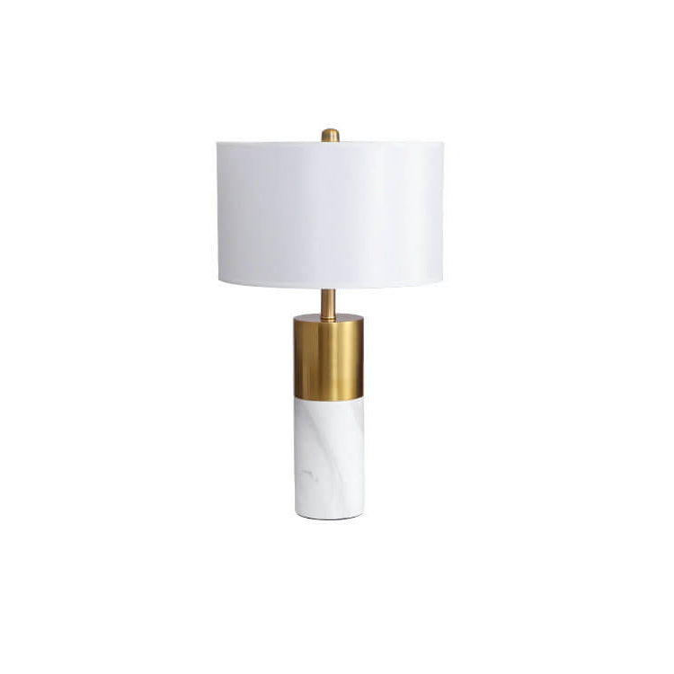 Moderne Stoff-Marmorsäulenbasis 1-Licht Tischlampe 