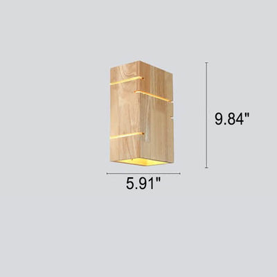 Japanese Minimalist Wooden Square 2-Light Wall Sconce Lamp