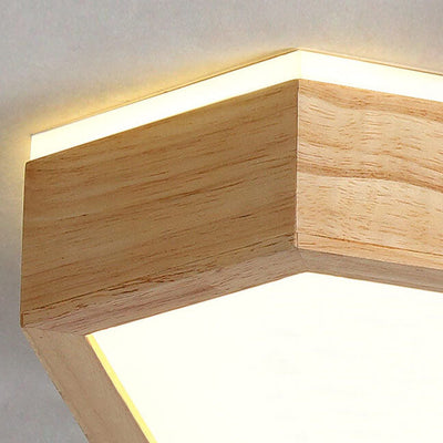 Moderne einfache LED-Deckenleuchte mit sechseckiger Geometrie aus Holz