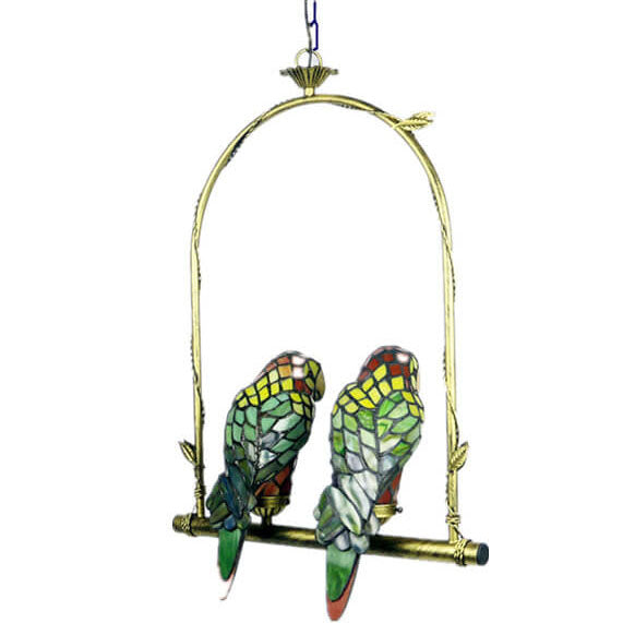 Tiffany Chinesische Vintage Glas Papagei LED Pendelleuchte 