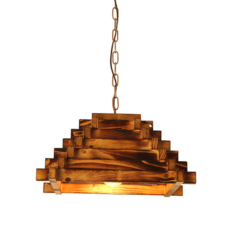 Vintage Aged Wooden Triangle 1-Light Pendant Light