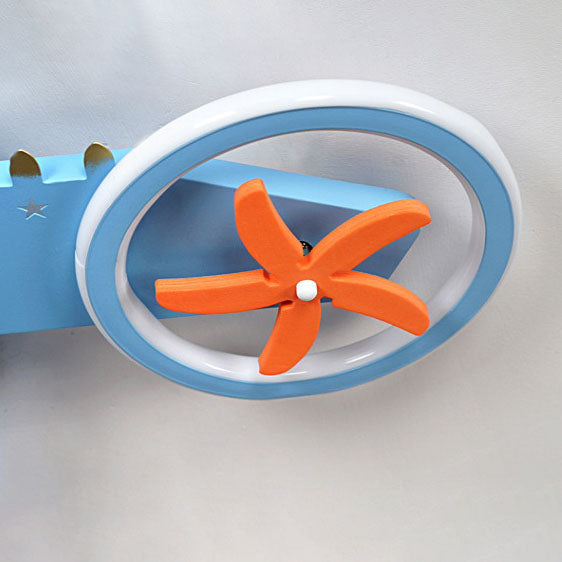 Contemporary Creative Acrylic Hardware Cartoon Aircraft Blue LED Kids Flush Mount Ceiling Light For Bedroom