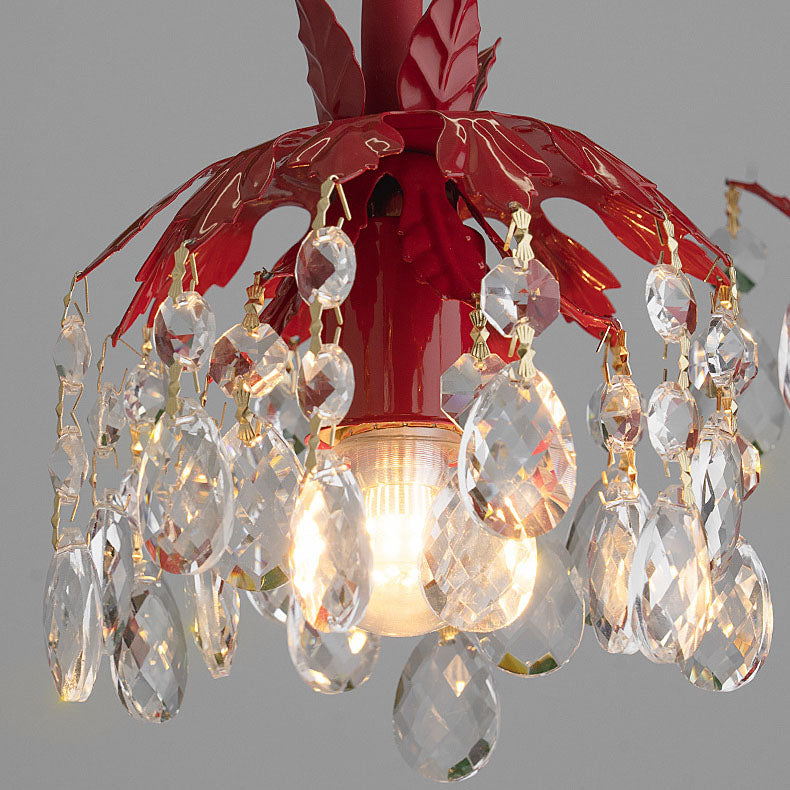 Lámpara de mesa de 1 luz con base tallada de hierro y cuentas de cristal chino tradicional para dormitorio 