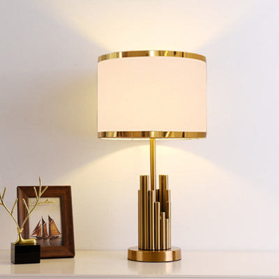 Moderne Stoff Leicht Luxus Einfaches Zylindrisches Design 1-Licht Tischlampe 