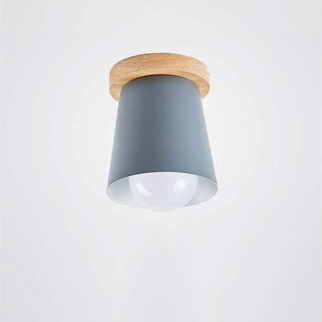Modern Minimalist Macaron Solid Color Iron Rubberwood 1-Light Flush Mount Light For Hallway &amp; Entryway