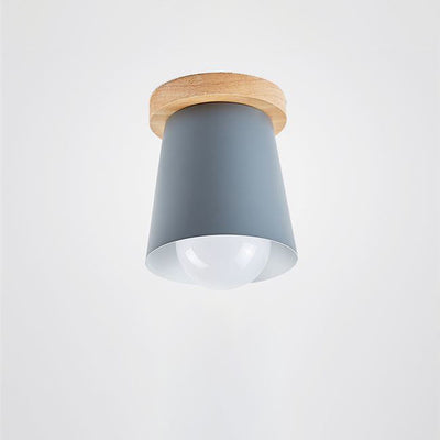 Minimalist Macaron Solid Color Iron Wood 1-Light Flush Mount Light