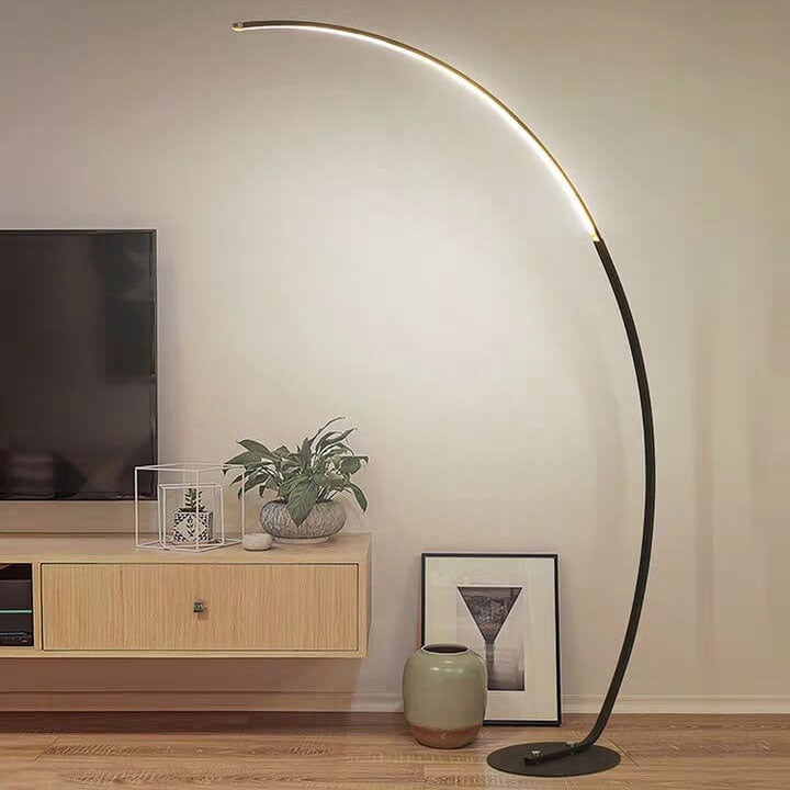 Moderne minimalistische Bogen-Stehlampe in Angelrutenform aus PVC und Aluminium mit 1-flammigem kreisförmigem LED-Leuchtkopf für das Wohnzimmer 