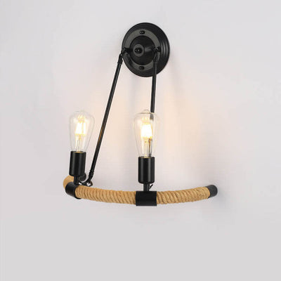 Vintage Industrial Twine Iron Round 1/2 Light Wall Sconce Lamp