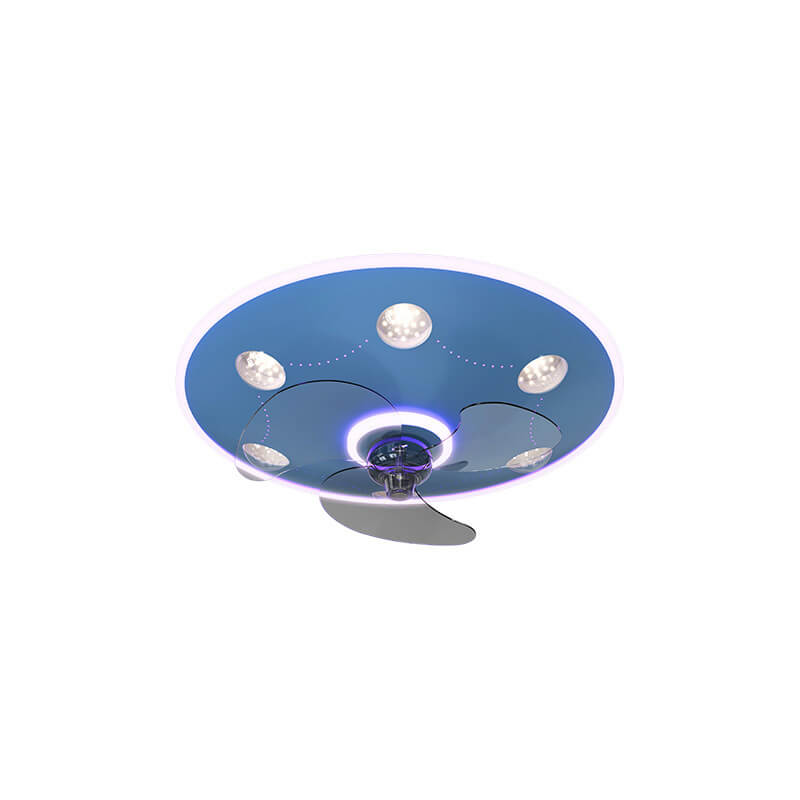 Modern Creative Cartoon UFO flying Saucer Round Iron Acrylic LED Kids Flush Mount Ceiling Fan Light