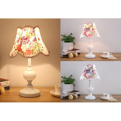 Nordic Vintage Floral Glass Fabric 1-Light Table Lamp