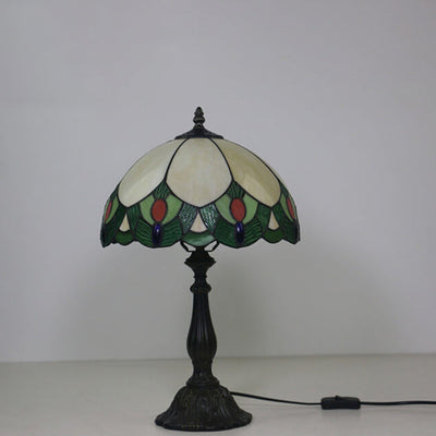 Tiffany European Vintage Gemstone Stained Glass 1-Light Table Lamp