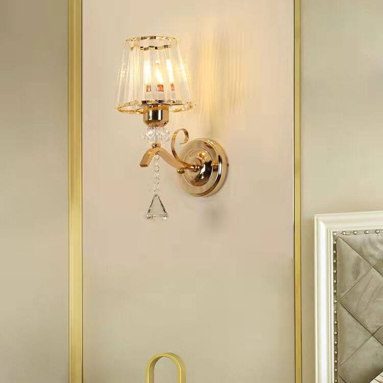 Contemporary Luxury Iron Crystal Cone 1-Light Wall Sconce Lamp For Living Room &amp; Bedroom