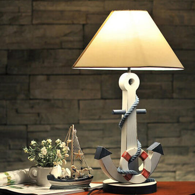 Cartoon Sailing Wooden Anchor Fabric 1-Light Kids Table Lamp