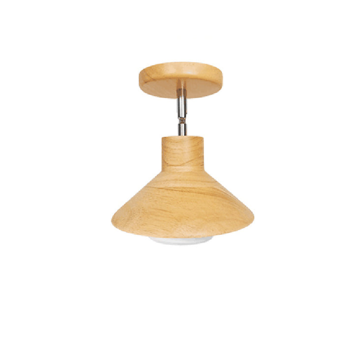 Moderne halbflache 1-flammige Deckenleuchte aus Kautschukholz im nordischen Stil in Baumstamm-Kegelform für das Wohnzimmer 