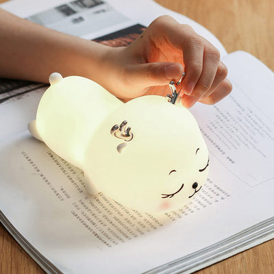 Lampe de Table Veilleuse à LED Rechargeable en Silicone Dessin Animé Cerf Mignon à Sept Couleurs 