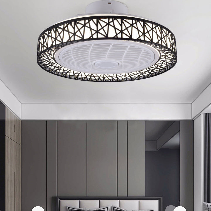 Modern Luxury Round Lace LED Flush Mount Ceiling Fan Light