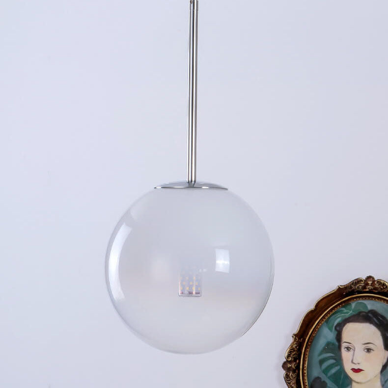 Modern Minimalist Gradient Iron Glass Orb Chrome Ring 1-Light Pendant Light for Living Room