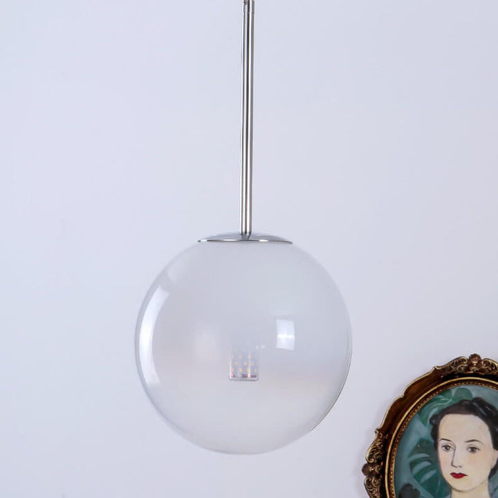 Modern Minimalist Gradient Iron Glass Orb Chrome Ring 1-Light Pendant Light for Living Room