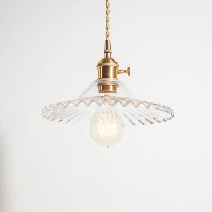 European Vintage Rustic Glass Copper 1-Light Pendant Light